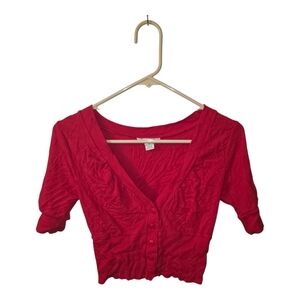 Derek Heart Vibrant Red Buttoned Crop Top